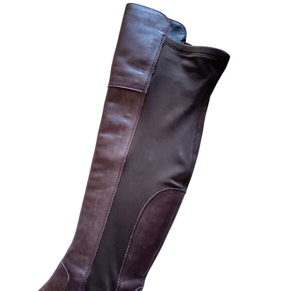 Franco Sarto Knee High Riding Boots Stretch Zip Up Leather Brown Womens Size 8.5 - Picture 3 of 7